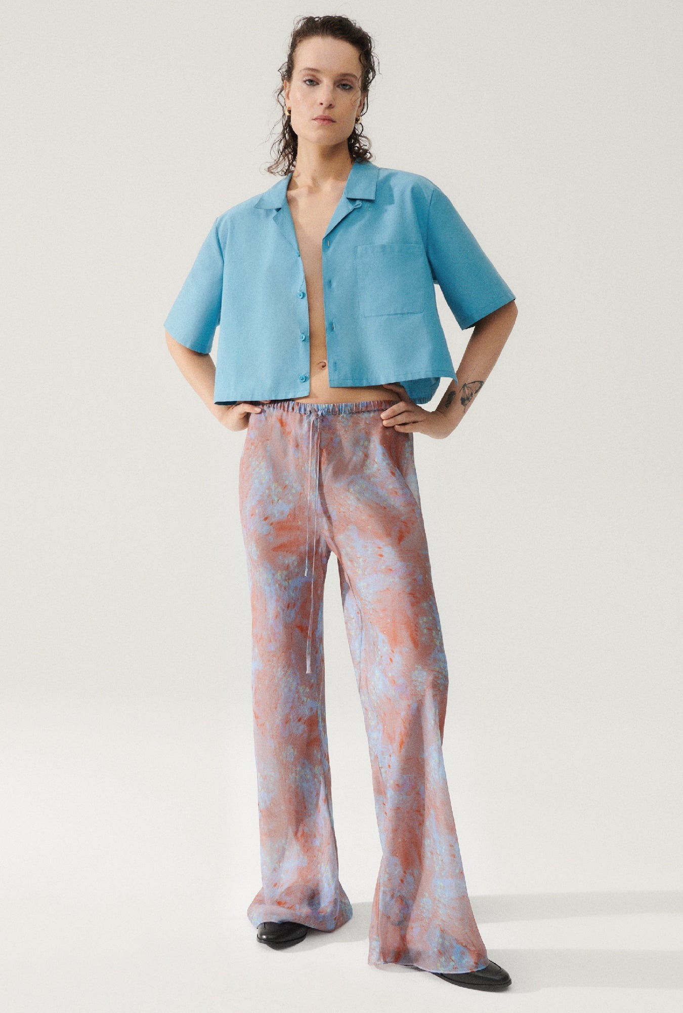 Laundry Cotton Silk Cropped Camp Shirt (Lake)