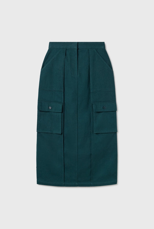Silk Laundry Canvas Cargo Skirt (Teal)