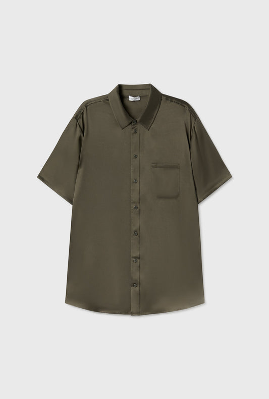 Silk Laundry Short Sleeve Boyfriend Shirt (Pine)