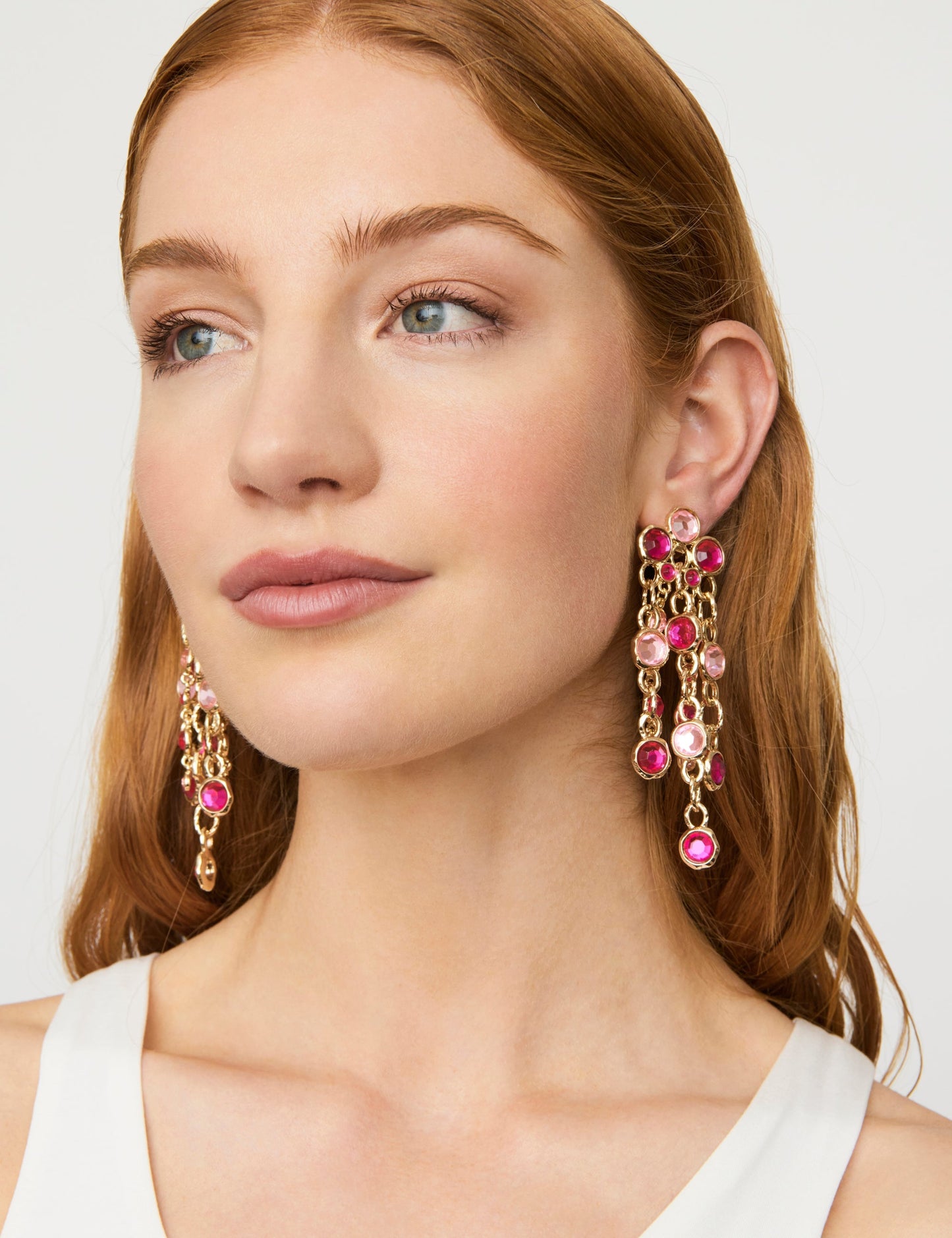 GROUP48 BEJEWELLED DROP EARRINGS (Pink)