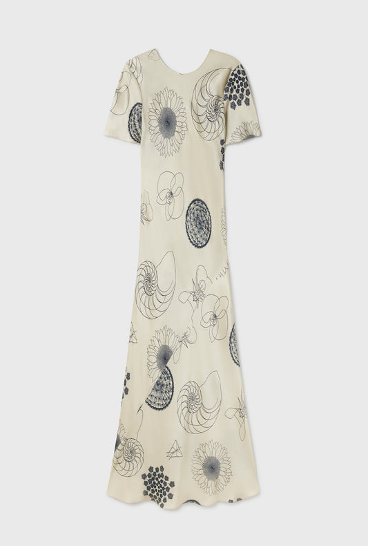 Silk Laundry Short Sleeve Bias Dress (Fibonacci Off-White)