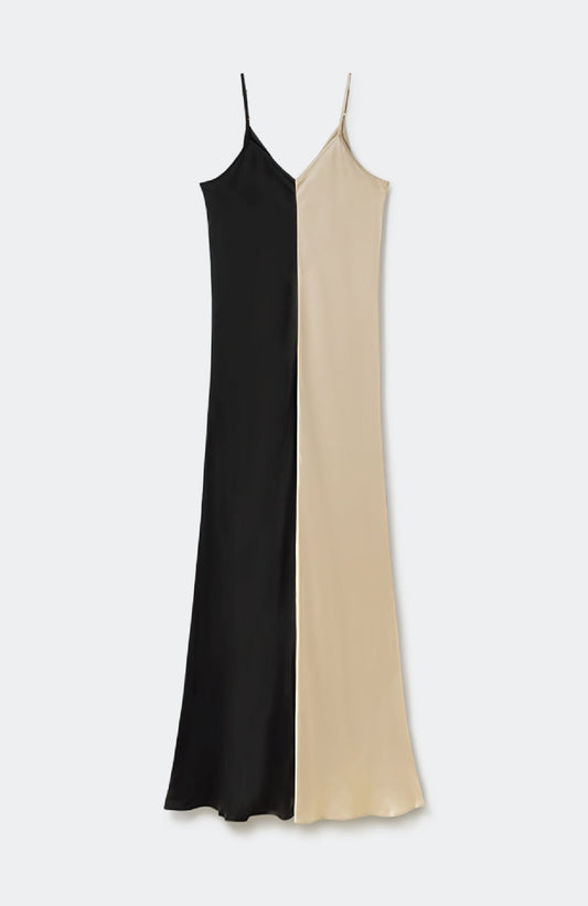 Silk Laundry Two-Tone Dress (Hazelnut/Black)