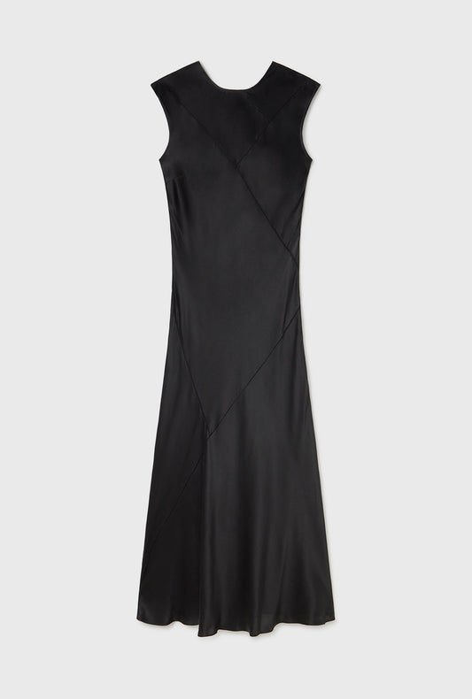 Silk Laundry Splice Sleeveless Dress (Black)