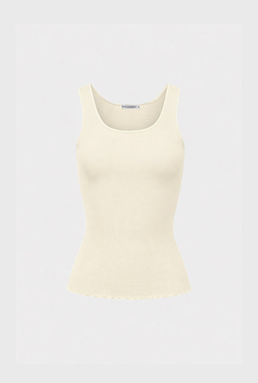 Laundry Silk Wool Ribbed Essential Tank (White)