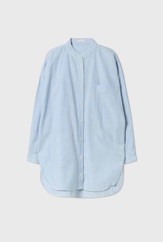 Silk Laundry COTTON COLLARLESS ROUND SHIRT (Storm Stripe)