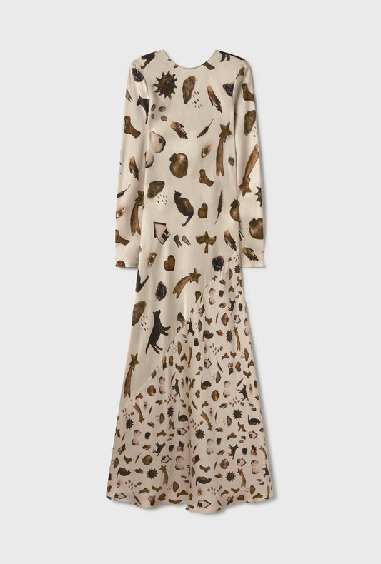 Silk Laundry Full Sleeve Bias Dress (Miracles Hazelnut)