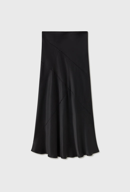 Silk Laundry Splice Long Bias Cut Skirt (Black)