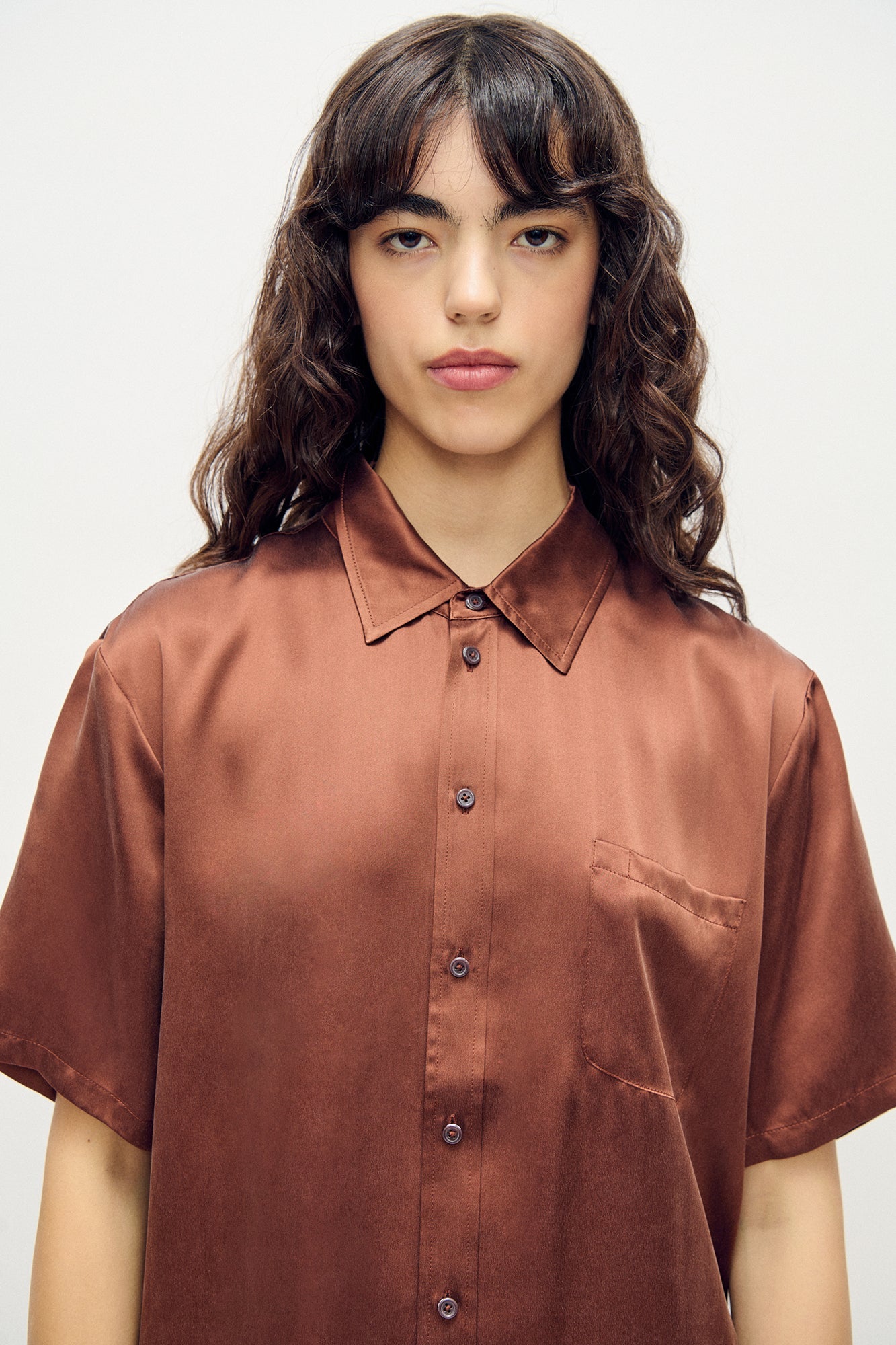 Silk Laundry Short Sleeve Boyfriend Shirt (Root)