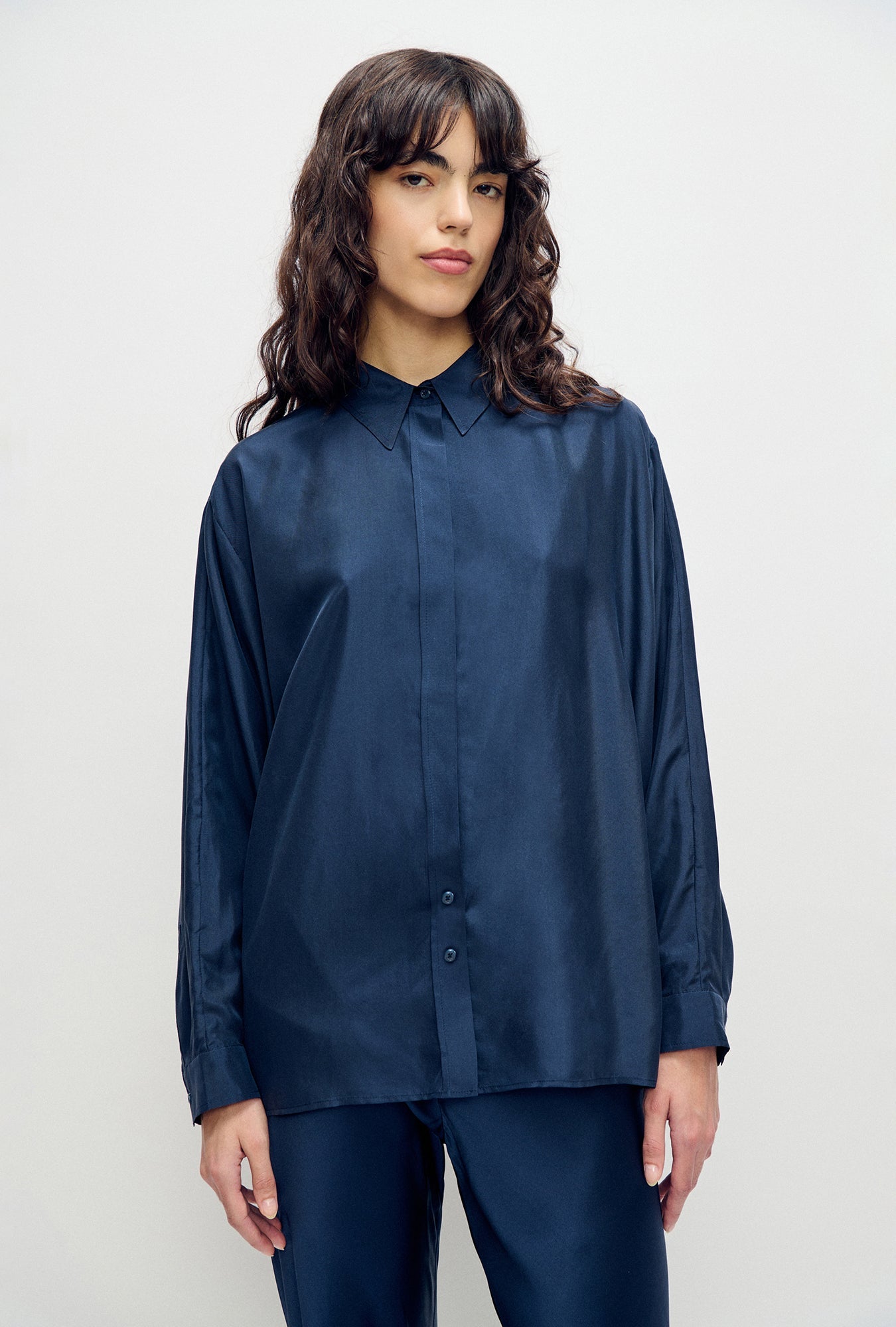 Silk Laundry Habotai Crossover Shirt (Midnight)