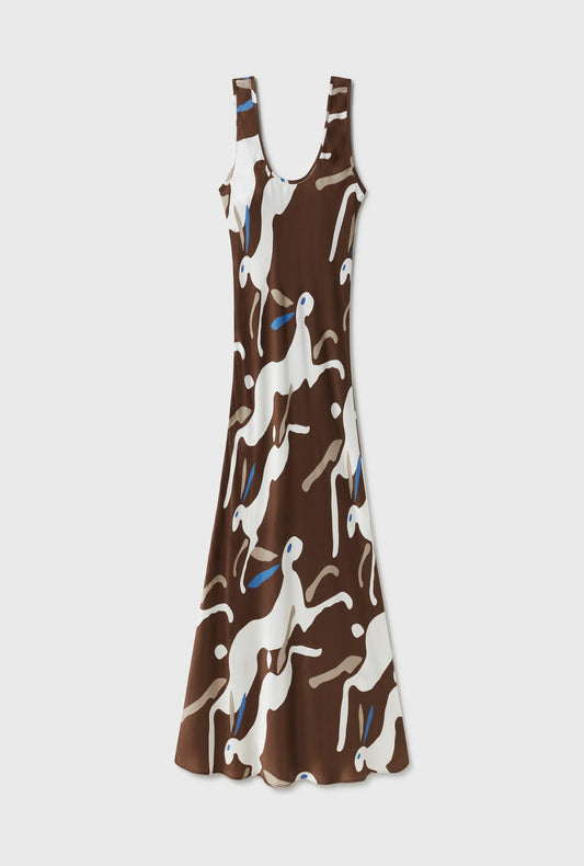 Silk Laundry Scoop Neck Dress (Rabbit Dark Earth)