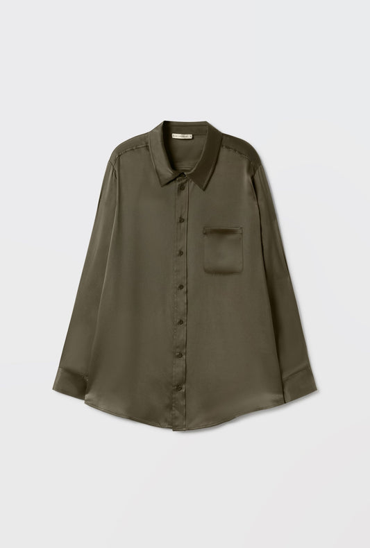 Silk Laundry Boyfriend Shirt (Pine)