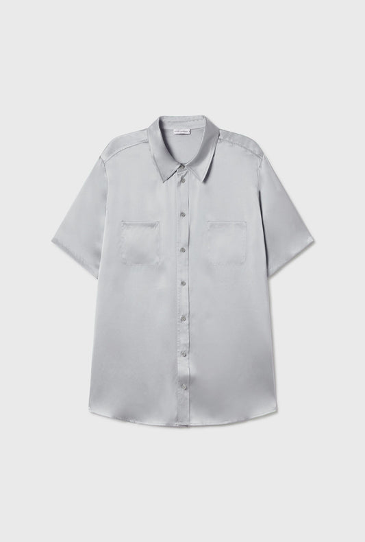 Silk Laundry Short Sleeve Boyfriend Shirt (Alabaster)