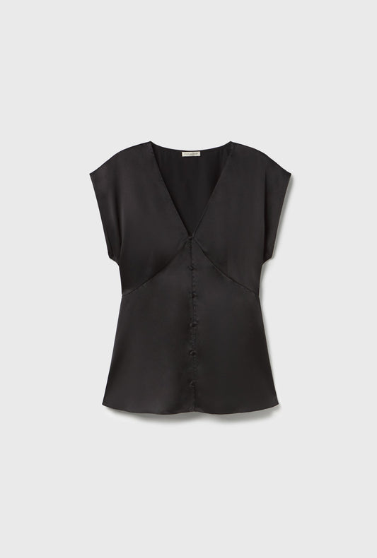 Silk Laundry V-Neck Top (Black)