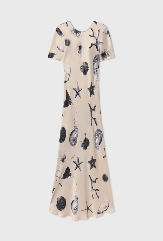 Silk Laundry Short Sleeve Bias Dress (Seashells)