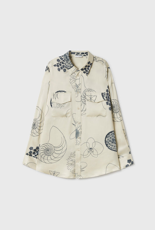 Silk Laundry Boyfriend Shirt (Fibonacci Off-White)