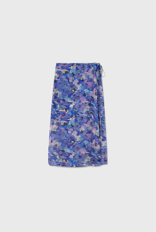 Silk Laundry Chiffon Wrap Skirt (Cornflower Floral)