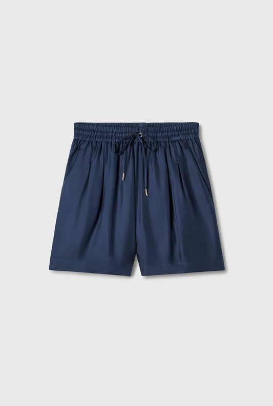 Silk Laundry Twill Slouch Shorts (Midnight)