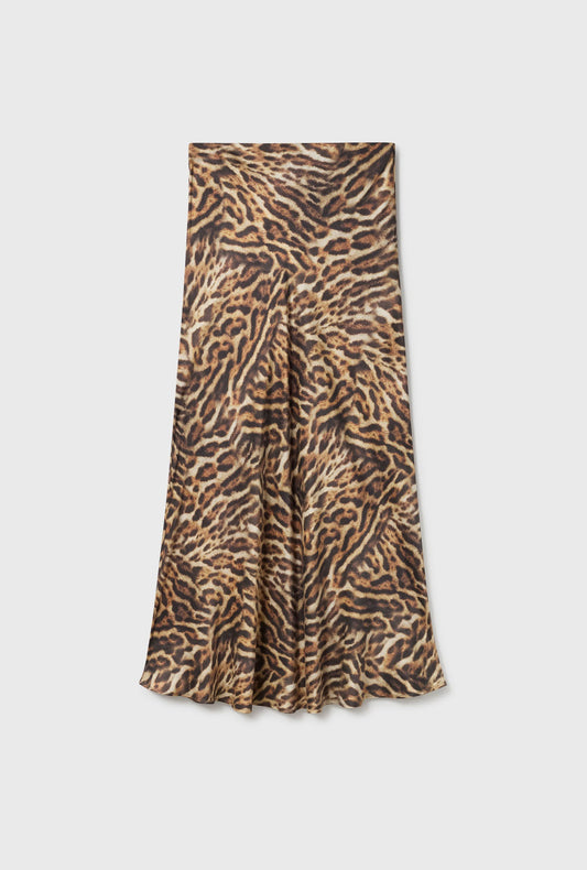 Silk Laundry Long Bias Cut Skirt (Leopard)