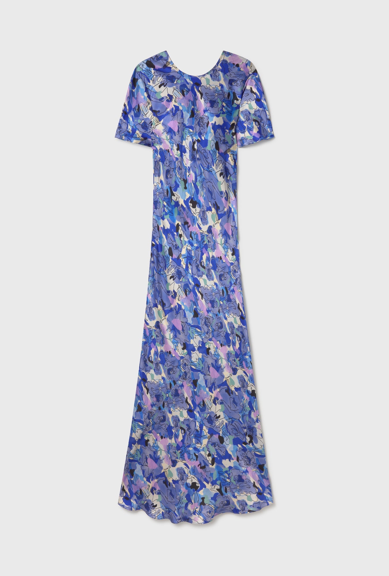Silk Laundry Short Sleeve Bias Dress (Cornflower Floral)