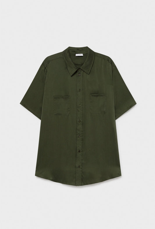 Silk Laundry Short Sleeve Boyfriend Shirt (Cedar)