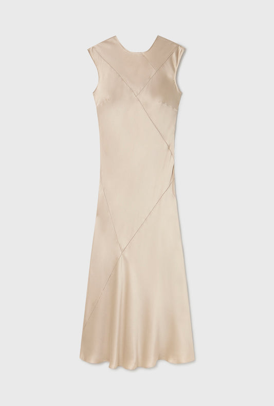 Silk Laundry Splice Sleeveless Dress (Hazelnut)