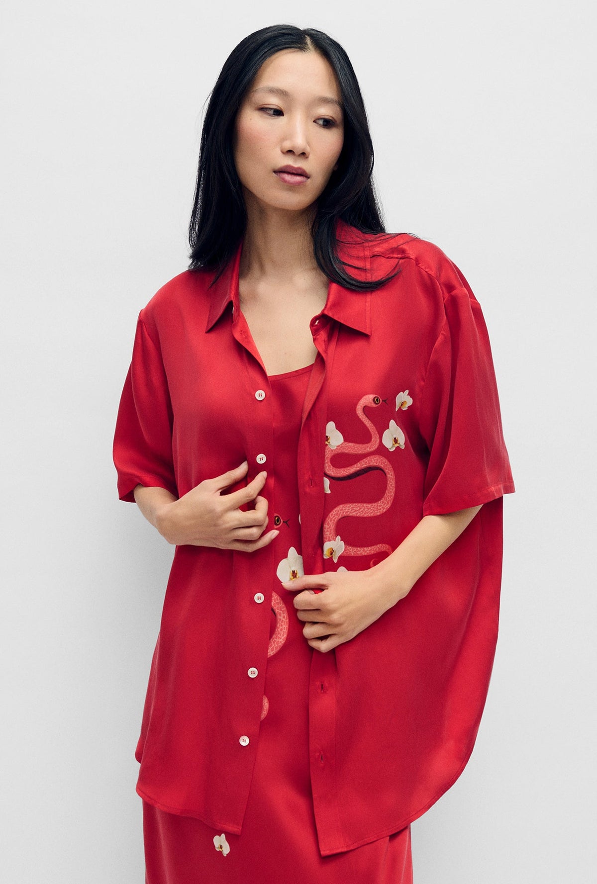 Silk Laundry Short Sleeve Boyfriend Shirt (Year Of The Snake)