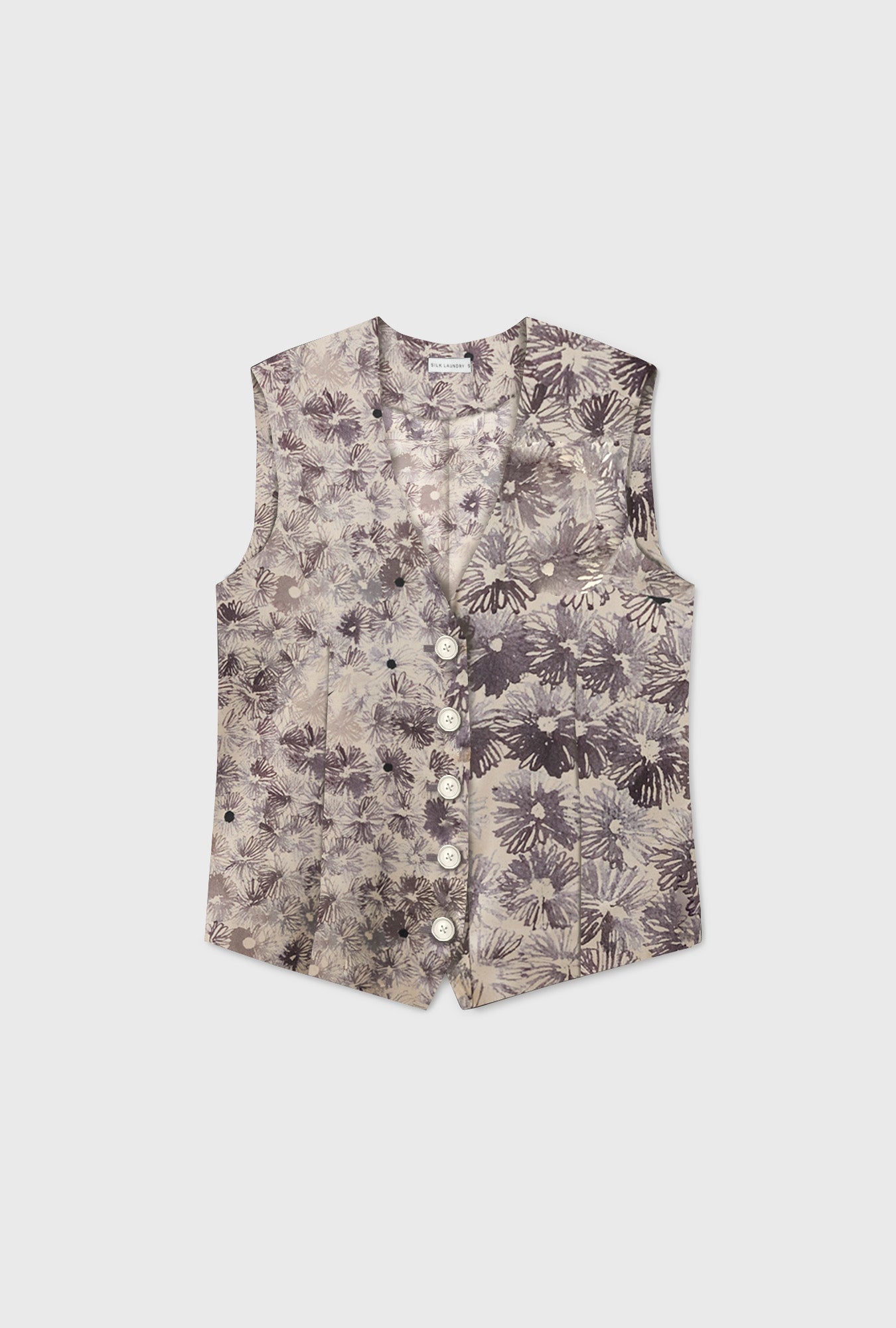 Image of Coats & Jackets. Product name - Twill Vest Aster Floral in Aster Floral colour by brand - Silk Laundry