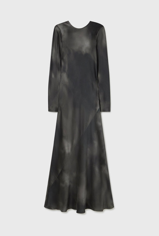 Silk Laundry Full Sleeve Bias Dress (Smoke)