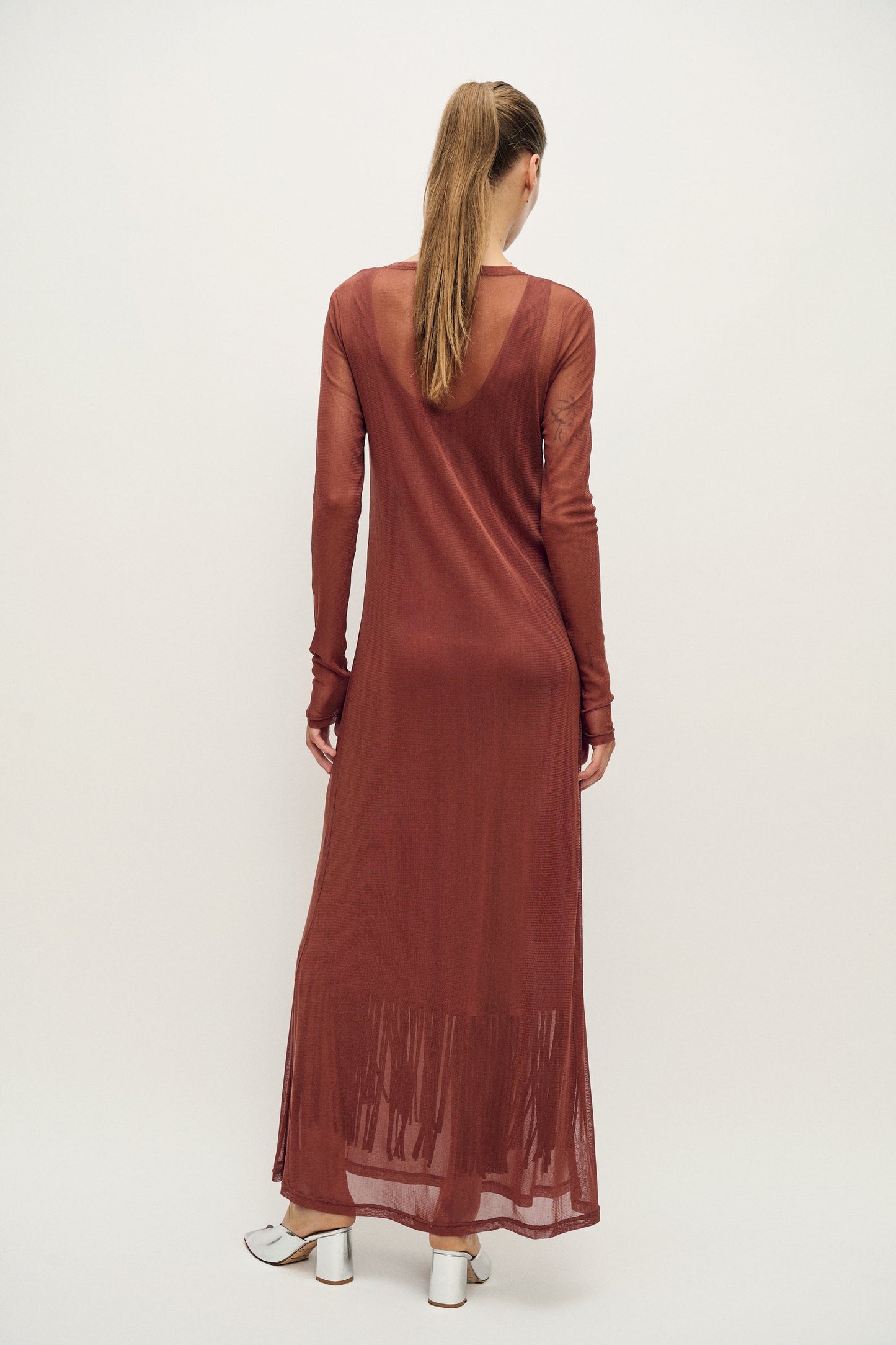 Silk Laundry Mesh Long Sleeve Dress (Canyon)