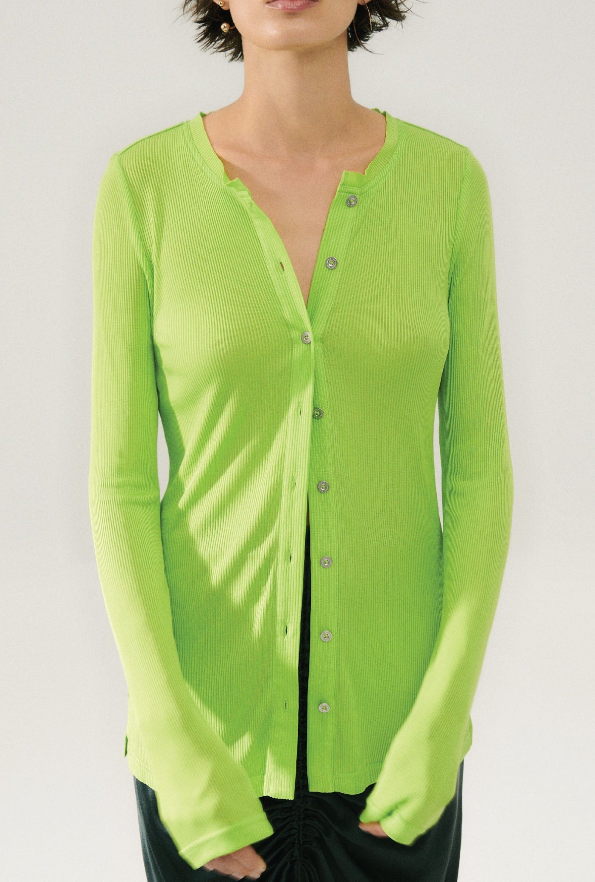 Silk Laundry Ribbed Kia Cardigan (Fern)