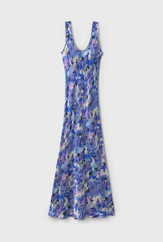 Silk Laundry Scoop Neck Dress (Cornflower Floral)