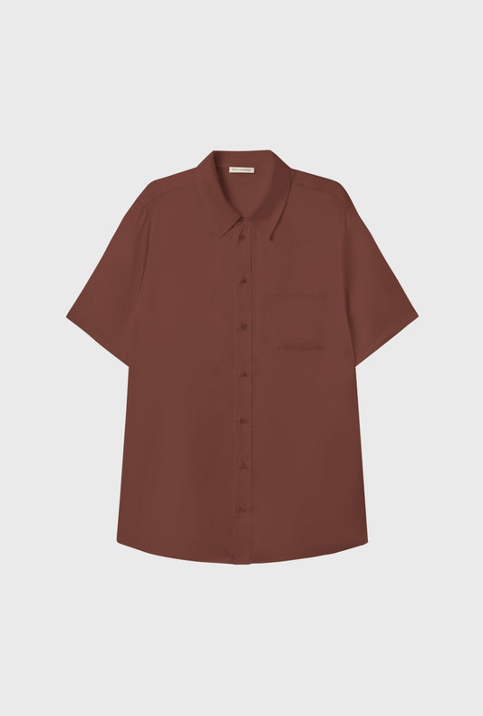 Silk Laundry Short Sleeve Boyfriend Shirt (Root)