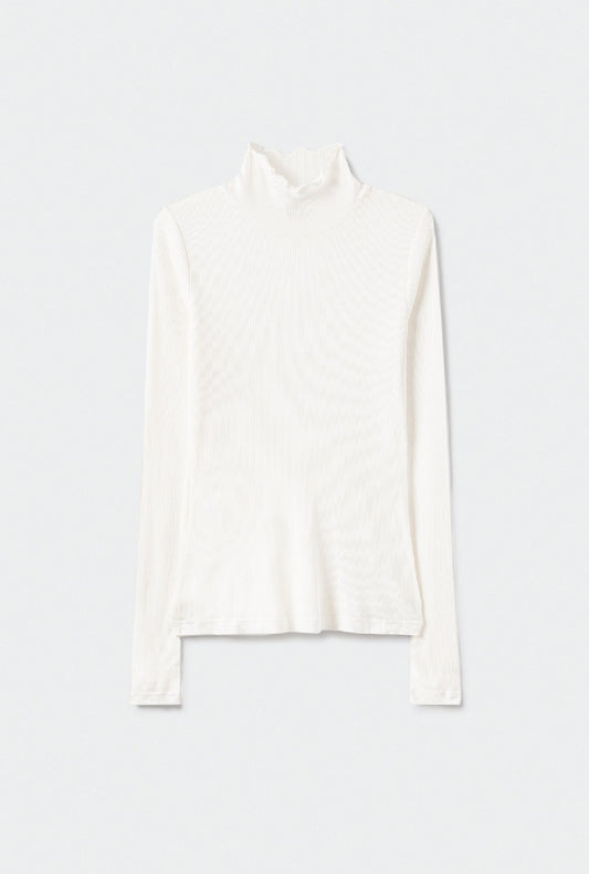 Silk Laundry Ribbed Turtleneck (White)