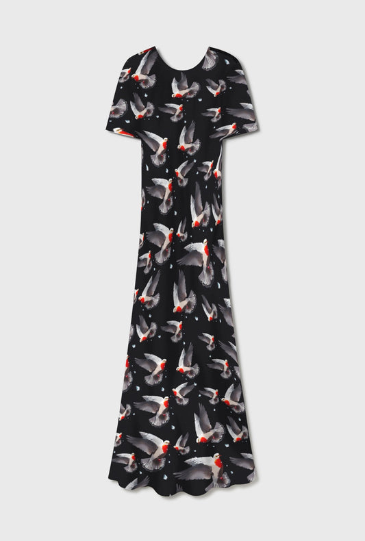 Silk Laundry Short Sleeve Bias Dress (Bleeding Dove)