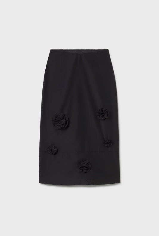 Cotton Silk Spectrum Skirt Flowers (Black)