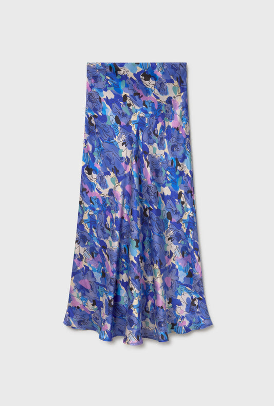 Silk Laundry Long Bias Cut Skirt (Cornflower Floral)