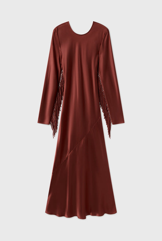 Silk Laundry Fringe Full Sleeve Bias Dress (Canyon)