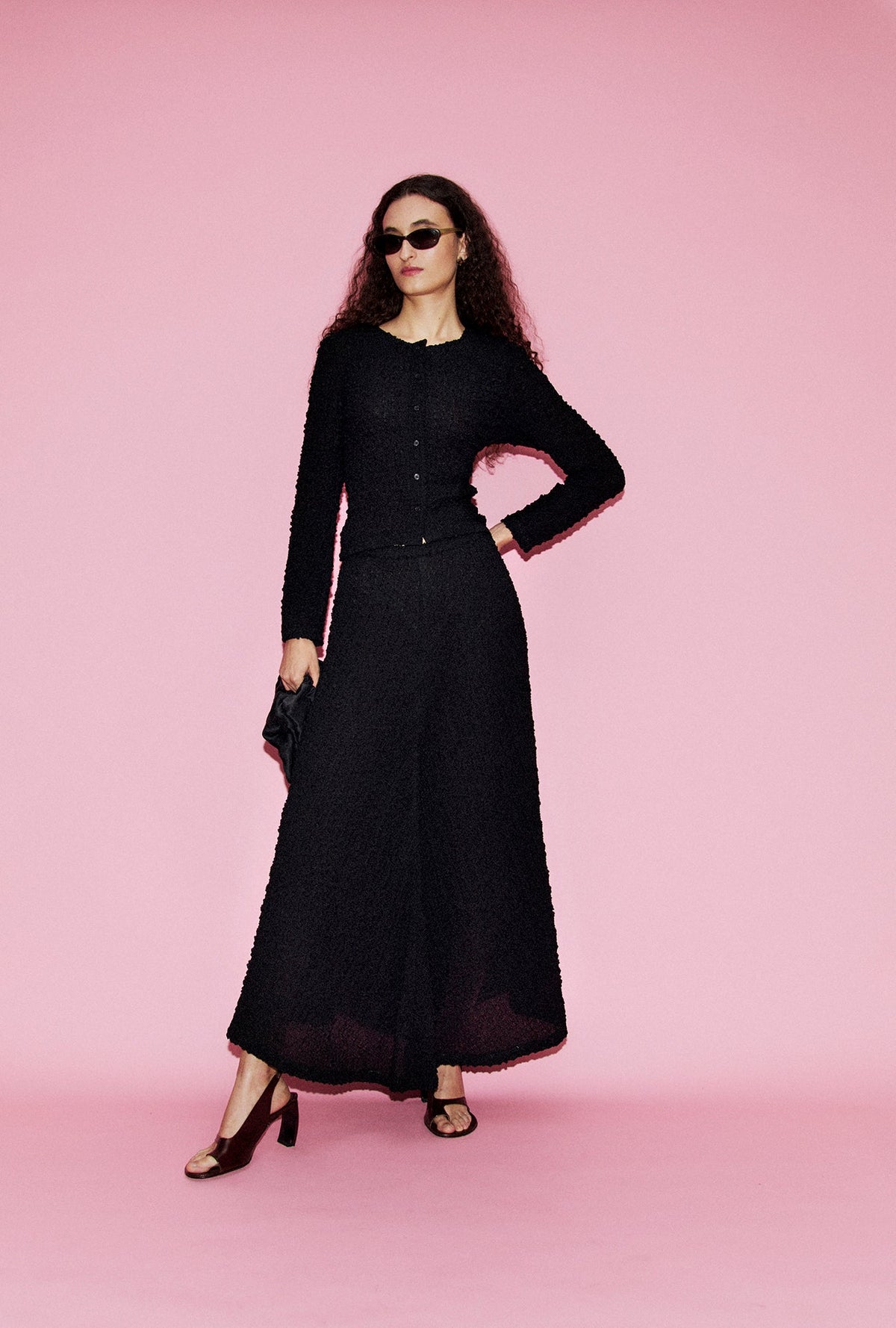 Silk Laundry Pebble Long Sleeve Elena Top (Black)