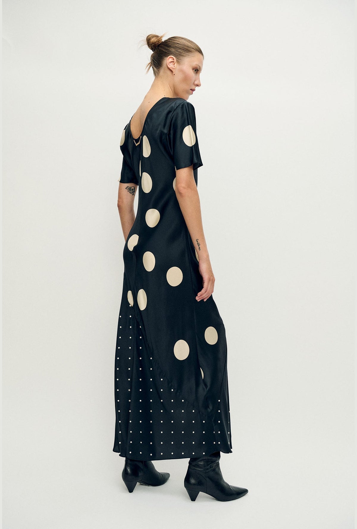 Silk Laundry Short Sleeve Bias Dress (Polka Mix)