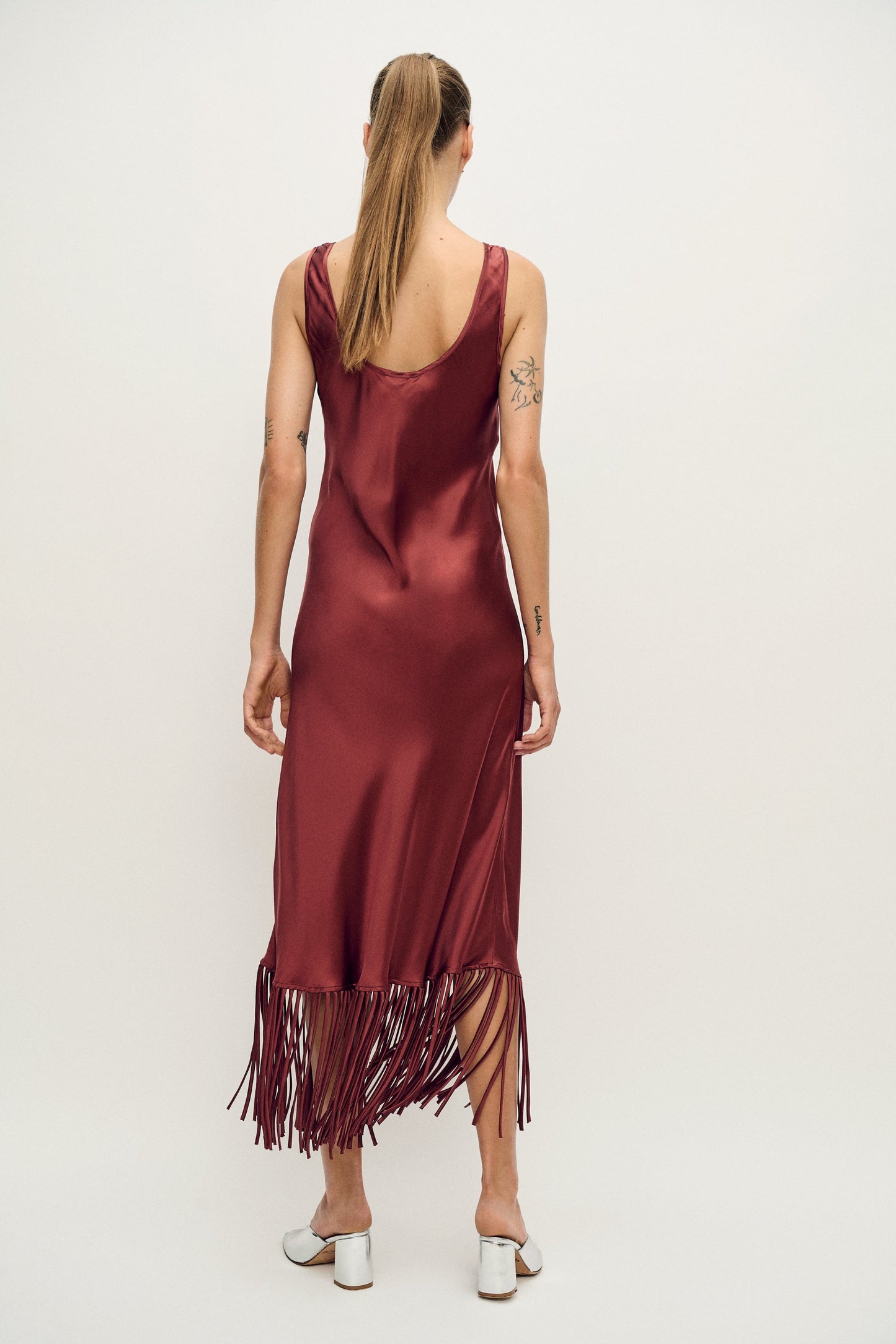 Silk Laundry Fringe Scoop Neck Dress (Canyon)