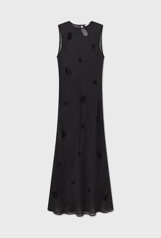 Silk Laundry Feather Dress (Black)