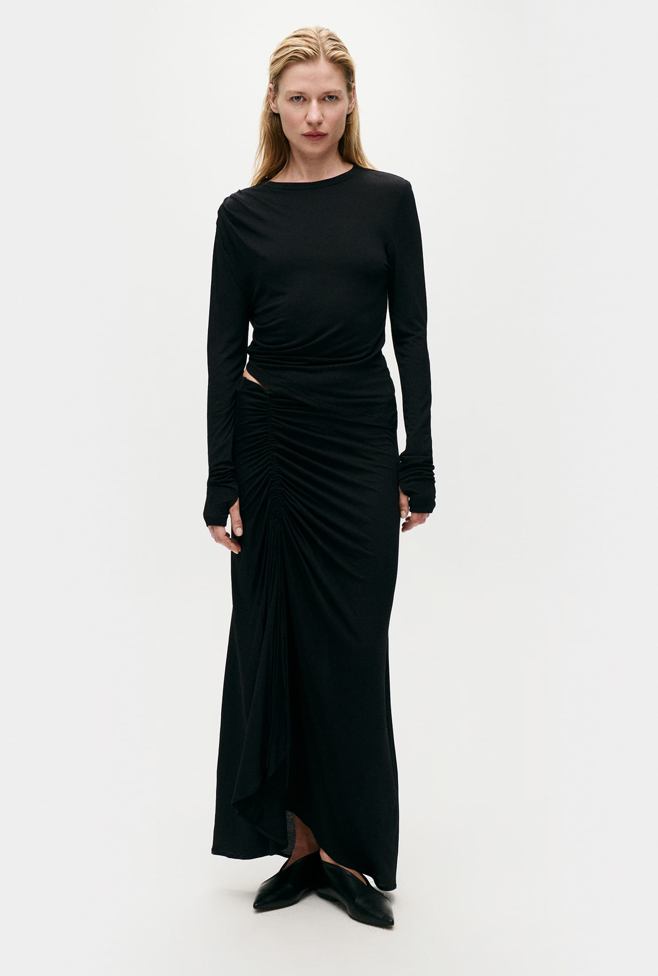 Silk Laundry Jersey Modal Ruched Skirt (Black)