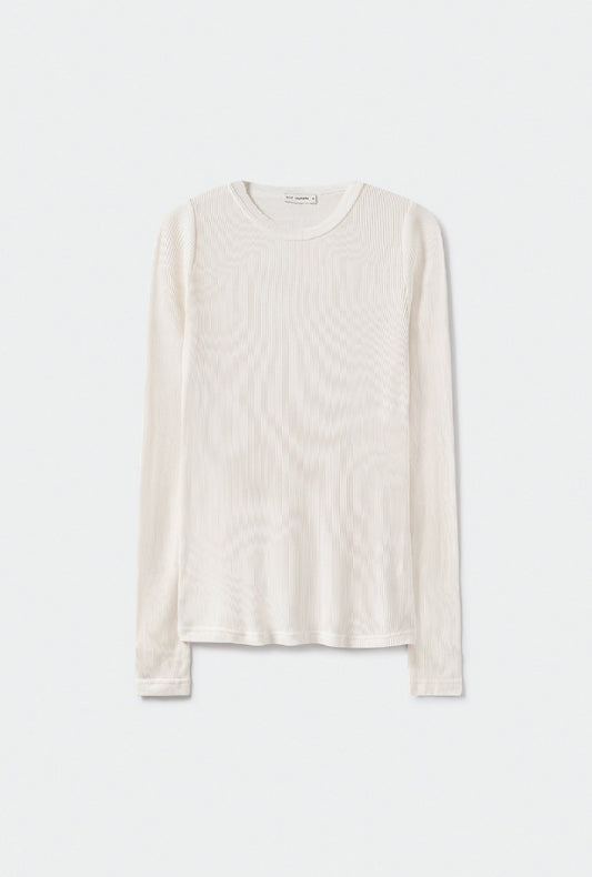 Silk Laundry Ribbed Long Sleeve Top (White)