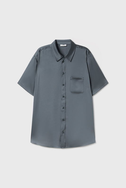 Silk Laundry Short Sleeve Boyfriend Shirt (Slate)