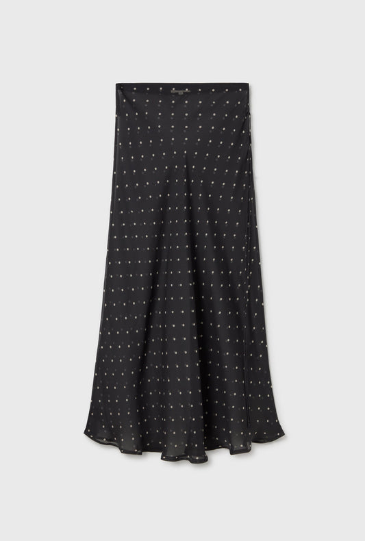 Silk Laundry Long Bias Cut Skirt (Small Polka Dot)