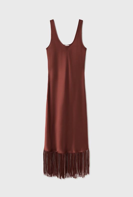 Silk Laundry Fringe Scoop Neck Dress (Canyon)
