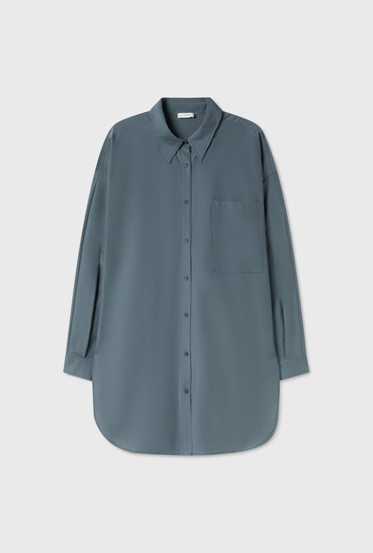 Cotton Silk Round Shirt (Slate)