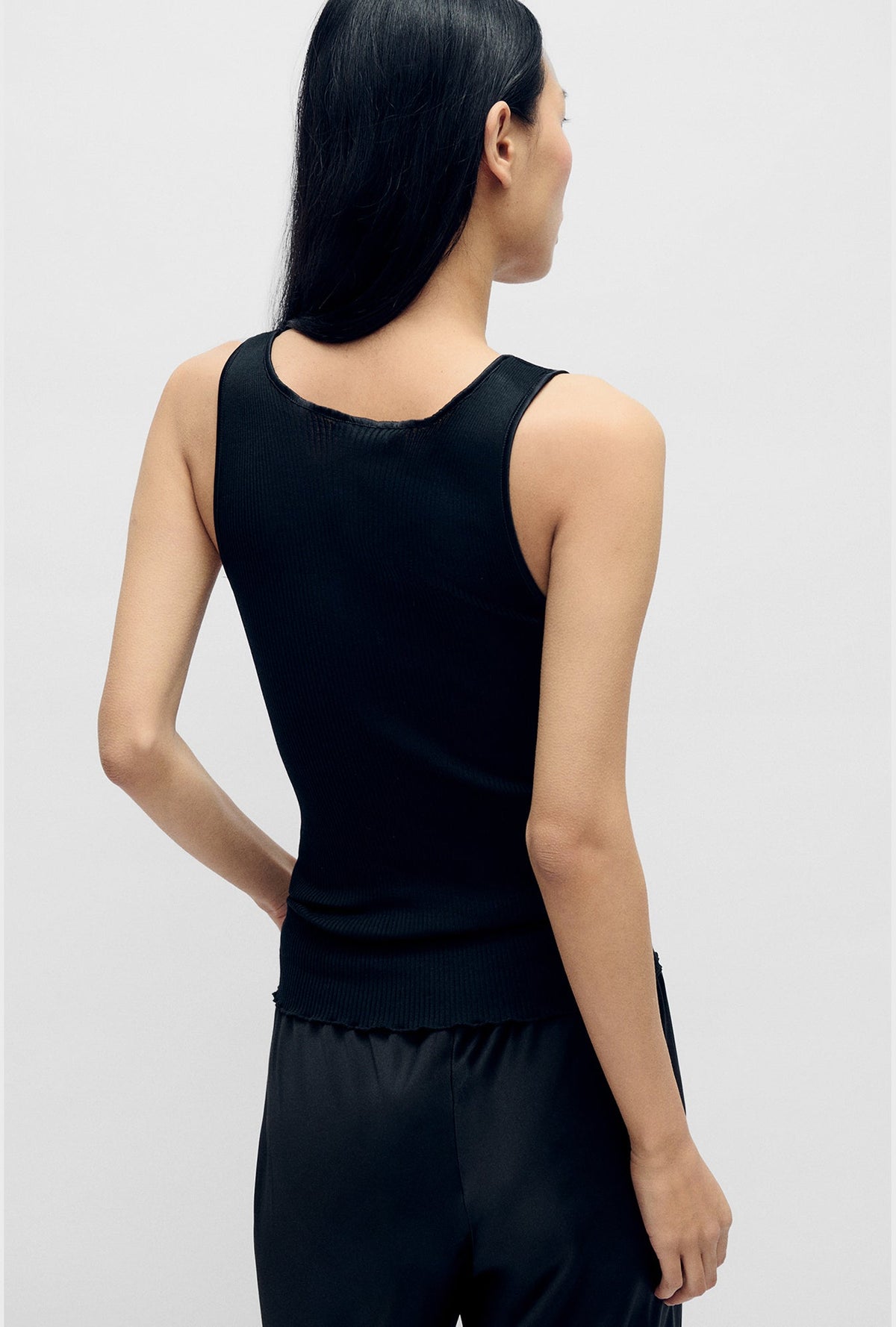 Laundry Silk Wool Ribbed Essential Tank (Black)