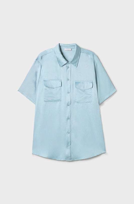 Silk Laundry Short Sleeve Boyfriend Shirt (Sky)