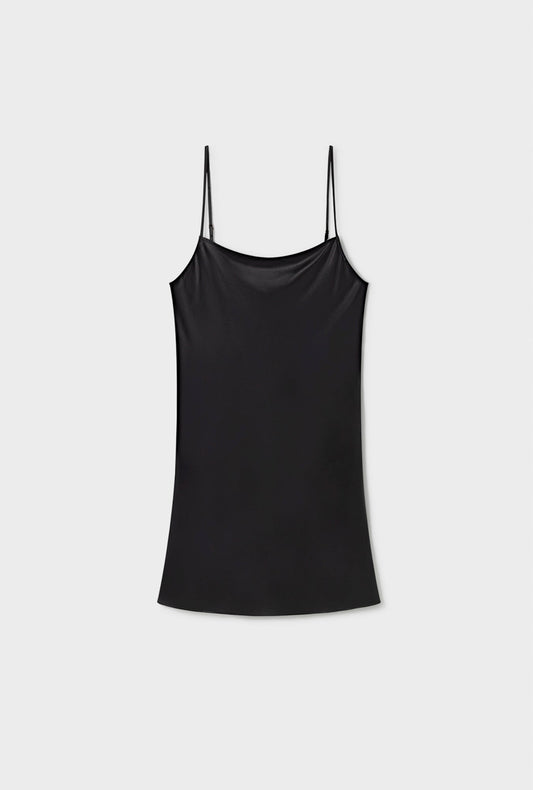 Silk Laundry Straight Neck Dress (Black)